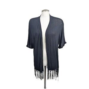 Penningtons MBLM Womens Size 14 Open Cardigan Black Fringed Hem Lightweight